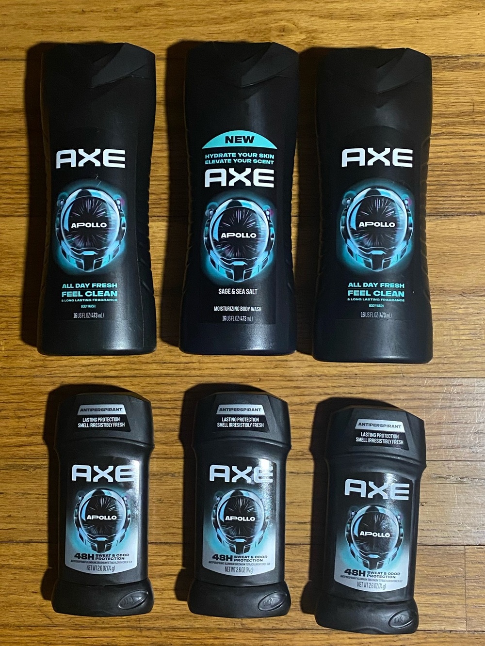 Axe Apollo 6Pc Lot - Body Wash & Antiperspirant NEW
